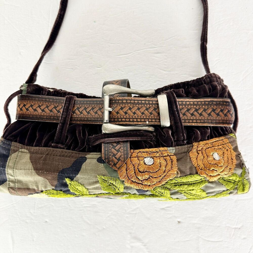 Dirt Road Designs Custom Reworked Vintage Mini Bag Camo Velvet Floral Boho Y2K